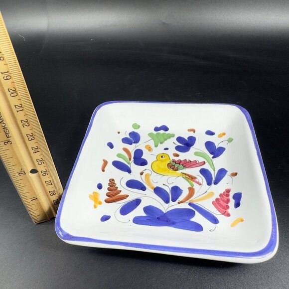 Sambuco Mario Deruta Hand Painted Pottery Square Dish Plate Made In Italy Bird - Picture 3 of 11